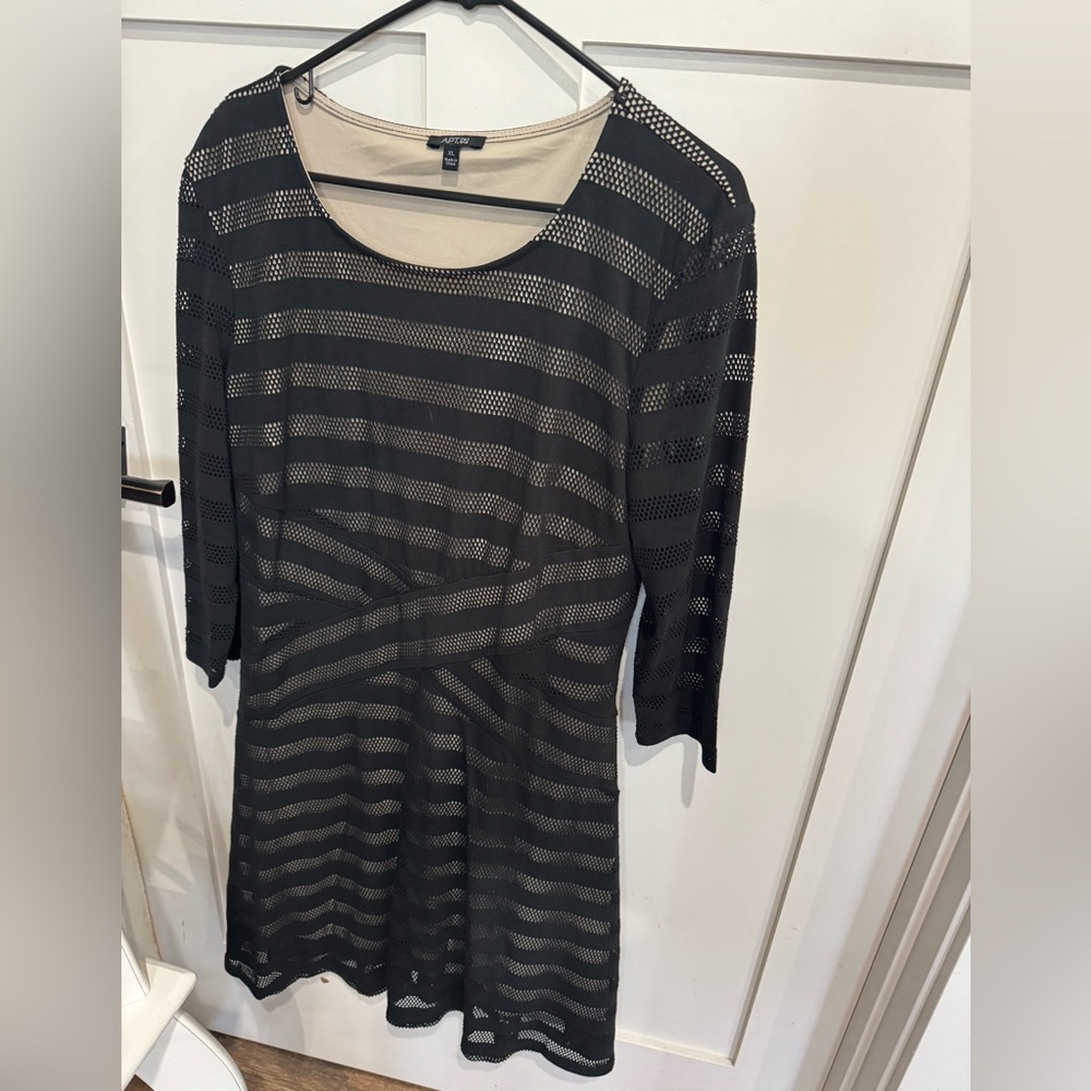 Black and Tan Dress with transparent/mesh sleeves